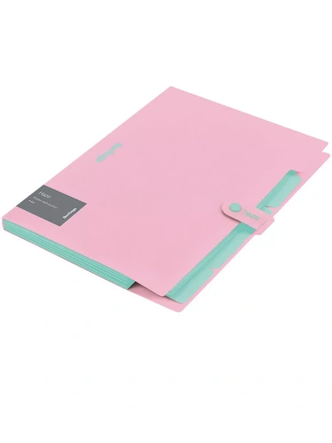 Папка 5 отделений Berlingo "Haze", А4, 600мкм, на кнопке, розовая, софт-тач- купить в магазине Кассандра, фото, 4260709080338, 