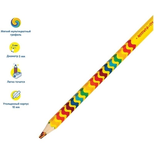 Карандаш с многоцветным грифелем Мульти-Пульти "Енот и радуга", утолщенный, заточен.- купить в магазине Кассандра, фото, 4680211096595, 