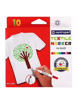 Набор маркеров для ткани Centropen "Textil Marker 2739" 10цв., 1,8мм, картон. уп., европодвес - купить в магазине Кассандра, фото, 8595013632635, 