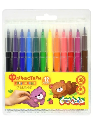 Фломастеры 12цв."Каляка-Маляка" трехгранные, грифель 3мм, блист.упак.- купить в магазине Кассандра, фото, 4602723097174, 