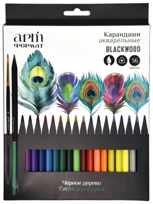 Набор акварельных карандашей АРТформат Blackwood 36 цв. трехгран. корп. дерев. карт- купить в магазине Кассандра, фото, 4602723195542, 