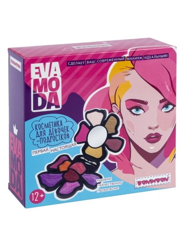 Набор детской декор.косметики Bondibon Eva Moda, BOX 15х15х4,5 см тени для век-3шт.(4,16г), блеск- купить в магазине Кассандра, фото, 4895136064318, 