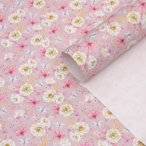 Бумага упаковочная крафт "Цветы",  50 х 70  см 6030762- купить в магазине Кассандра, фото, 6900060307627, 