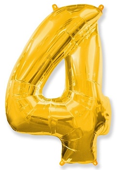 Шар Цифра 4 Золото 102см - купить в магазине Кассандра, фото, 2500037703922, 