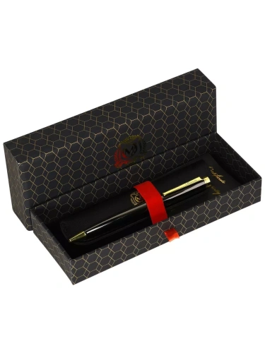 Ручка шариковая подарочная Manzoni Pavia синяя 1 мм, корпус металлический оружейный, золотой, в футл- купить в магазине Кассандра, фото, 4602723172895, 