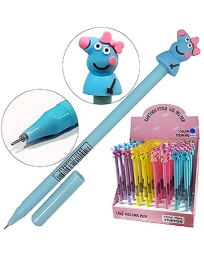 Ручка гелевая " KWELT " Веселая свинка дисплей синяя 0,5мм игольчатый пишущий узел, непрозрачный пла- купить в магазине Кассандра, фото, 6955114660852, 