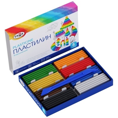 Пластилин Гамма "Классический", 08 цветов, 160г, со стеком, картон. упаковка- купить в магазине Кассандра, фото, 4600395222801, 
