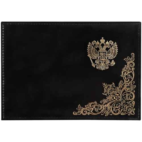 Обложка для паспорта OfficeSpace "Герб", лакированная кожа, тиснение золото, черная- купить в магазине Кассандра, фото, 4680211438722, 