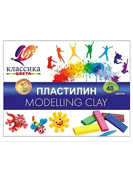 Пластилин 40цв " Луч " Классика 800г со стеком, картонная упаковка - купить в магазине Кассандра, фото, 4601185016747, 
