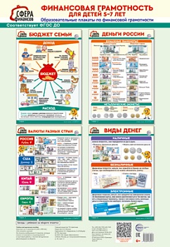 Комплект образовательных плакатов. Финансовая грамотность для детей 5-7 лет (4л. А3+текст на обороте — фото, ISBN 9785994932261