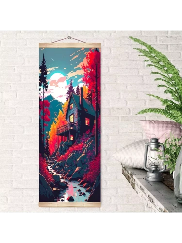 HRP0171 Картина по номерам 35Х88 ПАННО ДОМИК У ГОРНОЙ РЕКИ (22 цвета) 1/20- купить в магазине Кассандра, фото, 4660011896199, 