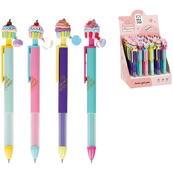 Ручка шариковая автоматическая MESHU "Sweets" синяя, 0,5мм, грип, корпус ассорти, с топпером - купить в магазине Кассандра, фото, 4680211362041, 