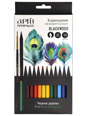 Карандаши акварельных 12цв. АРТформат Blackwood трехгран. корп. дерев. карт- купить в магазине Кассандра, фото, 4602723195511, 