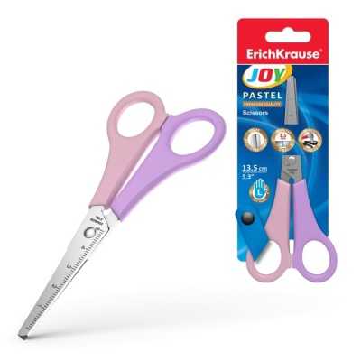 Ножницы для левшей Erich Krause Joy Pastel 13,5см Left Hand , металлические, с линейкой, пластик- купить в магазине Кассандра, фото, 4041485569220, 
