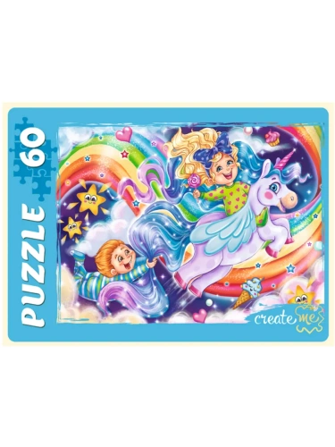 Пазл.60." Рыжий кот " Полет на единороге  33,0*23,7см, картонная упаковка 17,3*52,9*3,7см- купить в магазине Кассандра, фото, 4620129763110, 