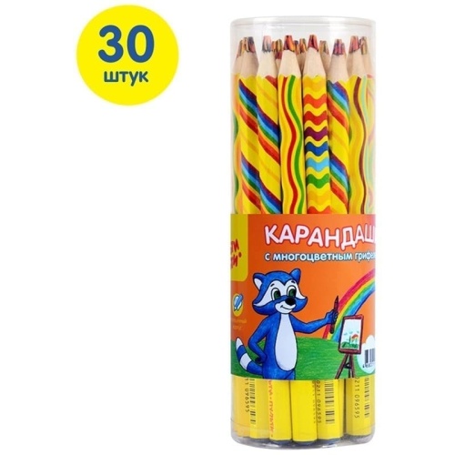 Карандаш с многоцветным грифелем Мульти-Пульти "Енот и радуга", утолщенный, заточен.- купить в магазине Кассандра, фото, 4680211096595, 