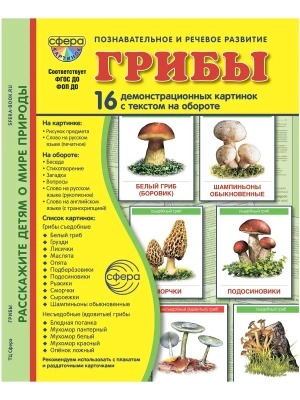 Дем. картинки СУПЕР Грибы.16 демонстр.картинок с текстом (173х220мм)- купить в магазине Кассандра, фото, , 
