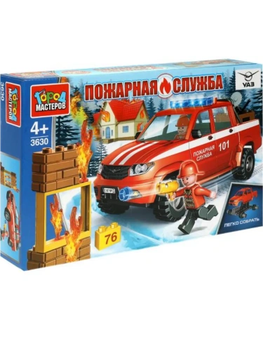 Конструктор UAZ PICKUP ПОЖАРНАЯ СЛУЖБА, 76 дет.- купить в магазине Кассандра, фото, 4680107958006, 