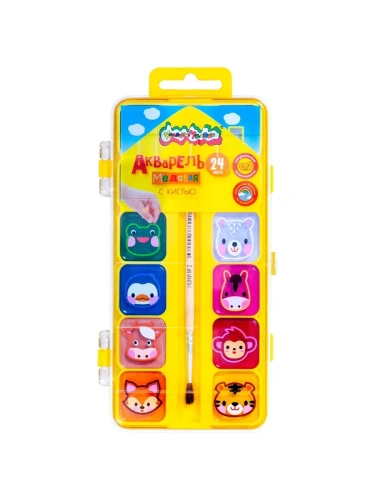 Акварель Каляка-Маляка 24 цв. с кист. пласт.уп. с европодвесом- купить в магазине Кассандра, фото, 4602723144496, 