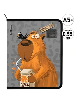 Папка на молнии " Erich Krause " А5+ (190*245*30мм) Happy Capy, пластик 0,55мм, текстур - купить в магазине Кассандра, фото, 4650184611989, 