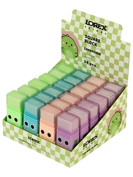 Точилка LOREX KIDS SQUARE BLOCK с контейнером и ластиком ассорти, корпус пластик 1 отвер. в дисплее индив.штри - купить в магазине Кассандра, фото, , 