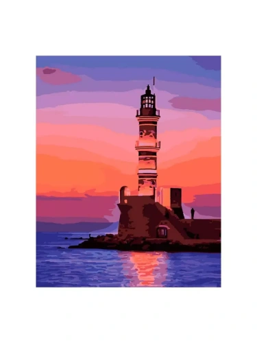 Живопись по номерам " Lori " 40*50см Вечерний маяк, состав набора: основа на картоне с контуром, краск- купить в магазине Кассандра, фото, 4690591070139, 