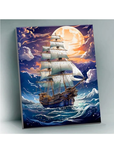 QHR0007 Картина по номерам с поталью платина (40х50)  БЕЗМЯТЕЖНОЕ ПЛАВАНИЕ (25 цветов)- купить в магазине Кассандра, фото, 4660011898803, 