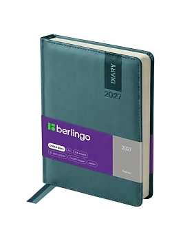 Ежедневник датированный 2027г., А5, 184л., кожзам, Berlingo "Premier", зеленый — фото, ISBN 4262567379753
