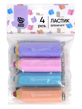Набор ластиков Schoolformat ВРЕМЯ ИГР термопласт. резина 65х15х15 мм фигурный ассор - купить в магазине Кассандра, фото, 4602723186656, 