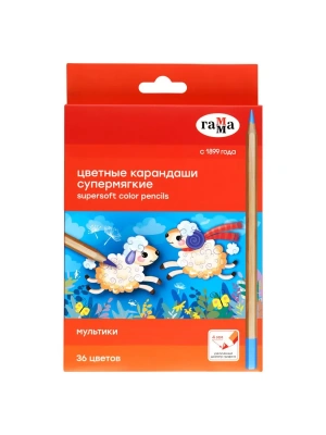 Карандаши 36цв., Гамма "Мультики",  супермягкие, увелич. диаметр грифеля 4,0мм, заточен., кар- купить в магазине Кассандра, фото, 4600395011900, 