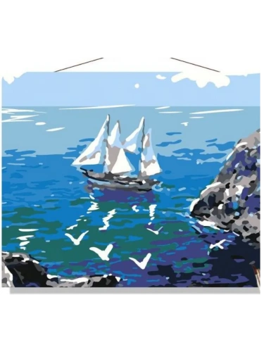 Картина по номерам на холсте 50х40 "Парусник у скал"- купить в магазине Кассандра, фото, 4650192720369, 