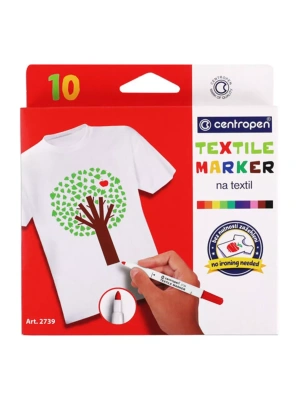 Набор маркеров для ткани Centropen "Textil Marker 2739" 10цв., 1,8мм, картон. уп., европодвес- купить в магазине Кассандра, фото, 8595013632635, 