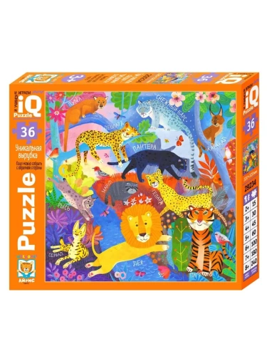 IQ Пазл для малышей 36 эл. Дикие кошки 3+- купить в магазине Кассандра, фото, 4627176367124, 