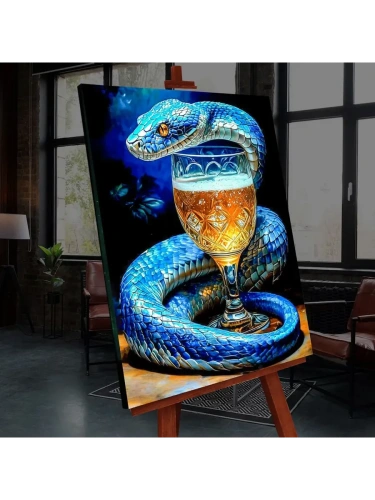 FHR0424 Картина по номерам со светящейся краской (40х50) СИНИЙ ЗМЕЙ  (26 цветов)- купить в магазине Кассандра, фото, 4660011898421, 