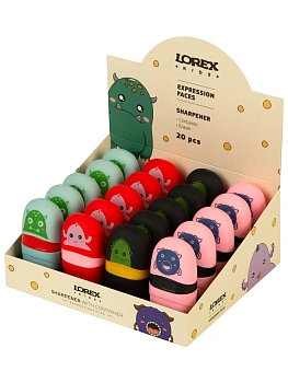Точилка LOREX KIDS EXPRESSION FACES с контейнером и ластиком ассорти, корпус пластик 1 отвер. в дисплее индив. - купить в магазине Кассандра, фото, , 