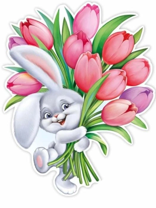 Плакат "Зайчик с тюльпанами" - купить в магазине Кассандра, фото, 4607178609330, 