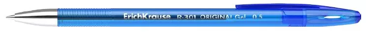 Ручка гелевая " Erich Krause " R-301 Original синяя 0,5мм рифленый держатель, металлический наконечн - купить в магазине Кассандра, фото, 4041485403180, 