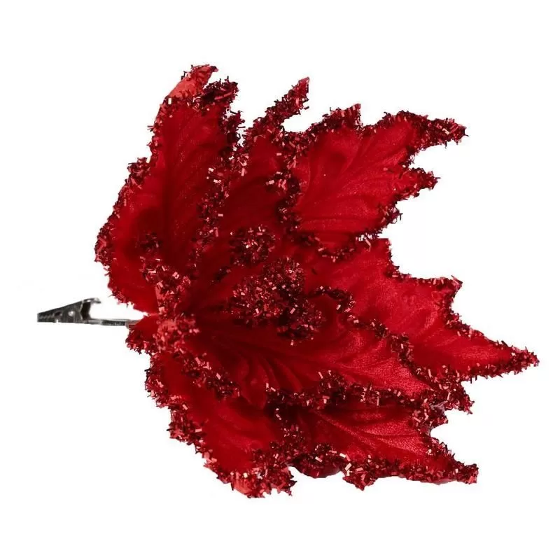 Цветок красный из полиэстера с креплением на клипсе - купить в магазине Кассандра, фото, 4620046245096, 