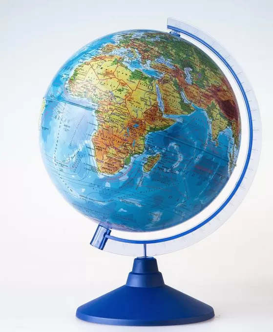 Глобус физический 250мм. круглая голубая подставка - купить в магазине Кассандра, фото, 4680009930742, 