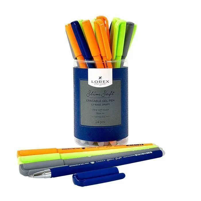 Ручка гелевая "пиши-стирай" LOREX LX-BASE.DRAFT серия Slim Soft 0,5 мм синий круглый прорезиненн - купить в магазине Кассандра, фото, 4602723109365, 